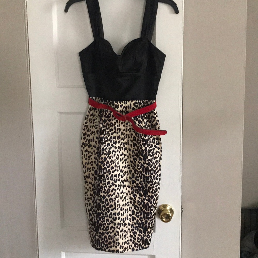 Leopard Print Dress with Red Belt
